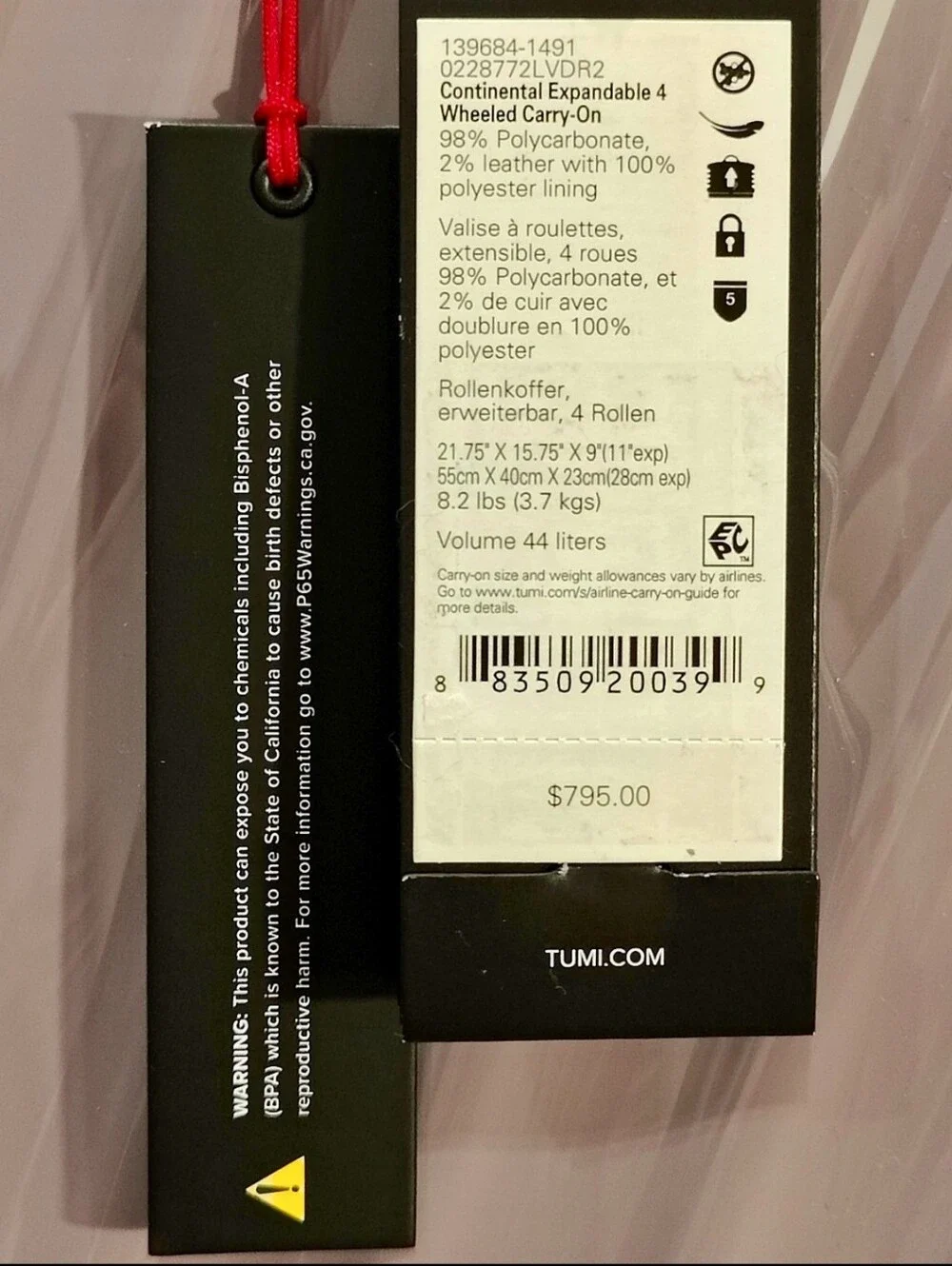 ⭐NWT Tumi 19 Degree Continental Expandable 4-Wheeled Carry-On Spinner